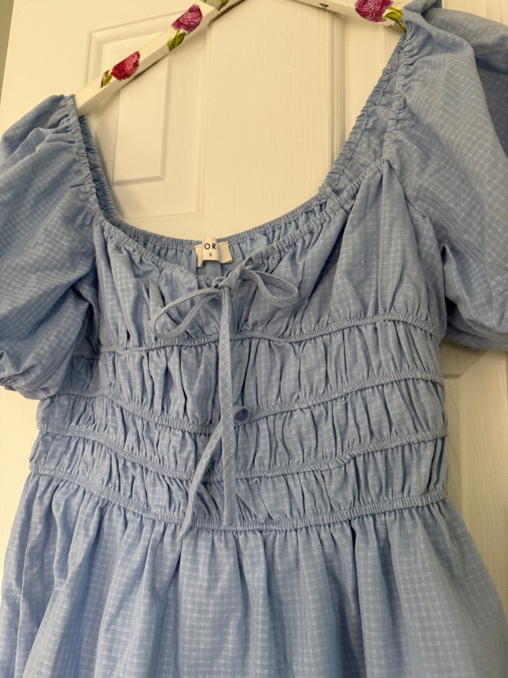 Storia Light Blue Puff Sleeve Smocked Mini Dress - Picture 2 of 5